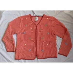 Christopher & Banks Loose Knit Crochet Cardigan Dragonfly Embroidered Women XL